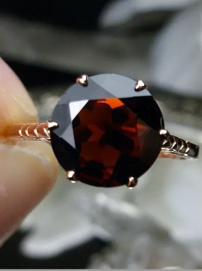 Garnet Ring, Rose Gold plated, Natural Gemstone Solitaire, Classic Jewelry #D37z