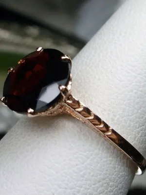 Garnet Ring, Rose Gold plated, Natural Gemstone Solitaire, Classic Jewelry #D37z