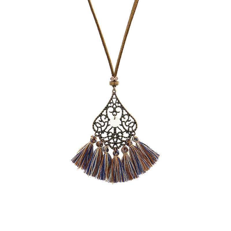 Geometric necklace bohemian tassel necklace