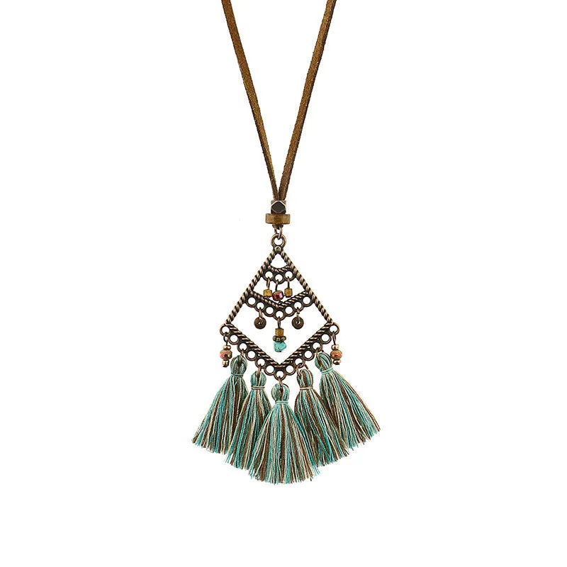 Geometric necklace bohemian tassel necklace