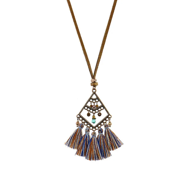 Geometric necklace bohemian tassel necklace