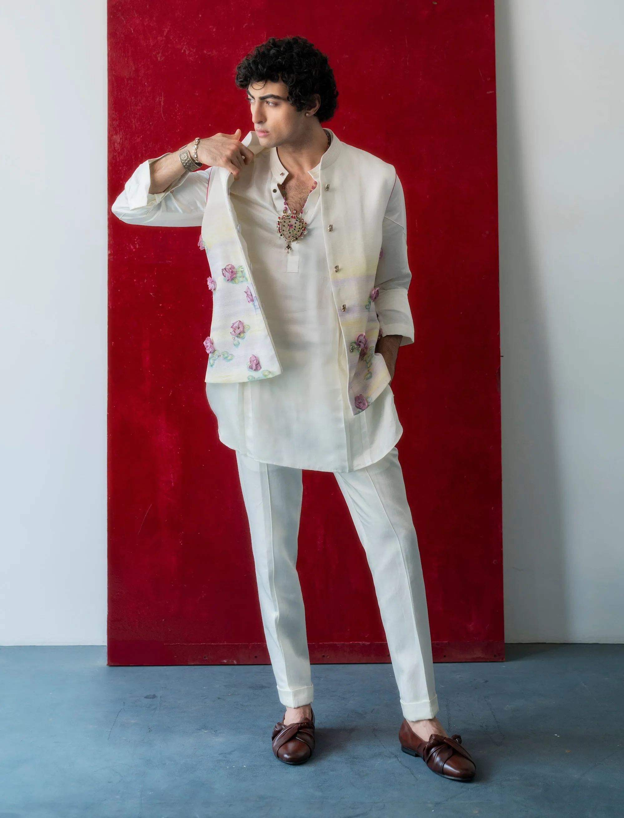 Giverny ivory nehru jacket set