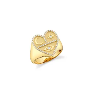 Gold & Diamond Heart Tricon Signet Ring