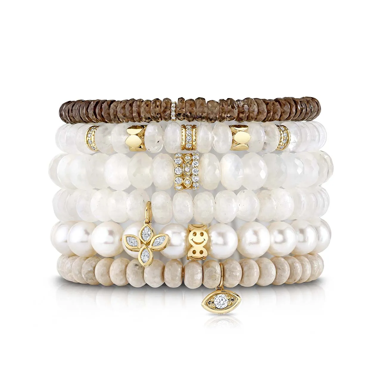 Gold & Diamond Trio Rondelle on Moonstone