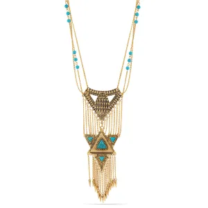 GOLD AND TURQUOISE TASSEL  NECKLACES #SWR-CP3188A.GLD (NG8)