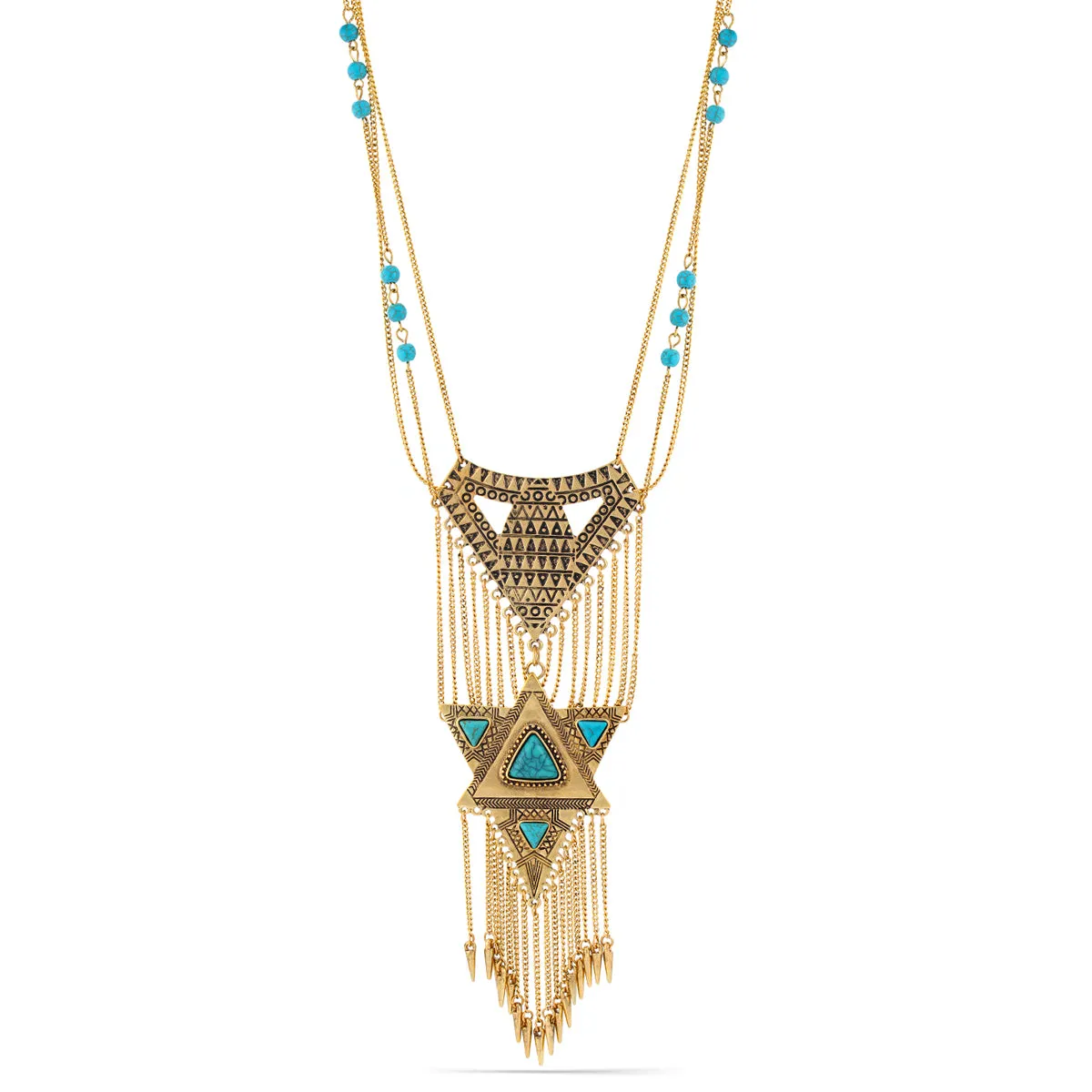 GOLD AND TURQUOISE TASSEL  NECKLACES #SWR-CP3188A.GLD (NG8)