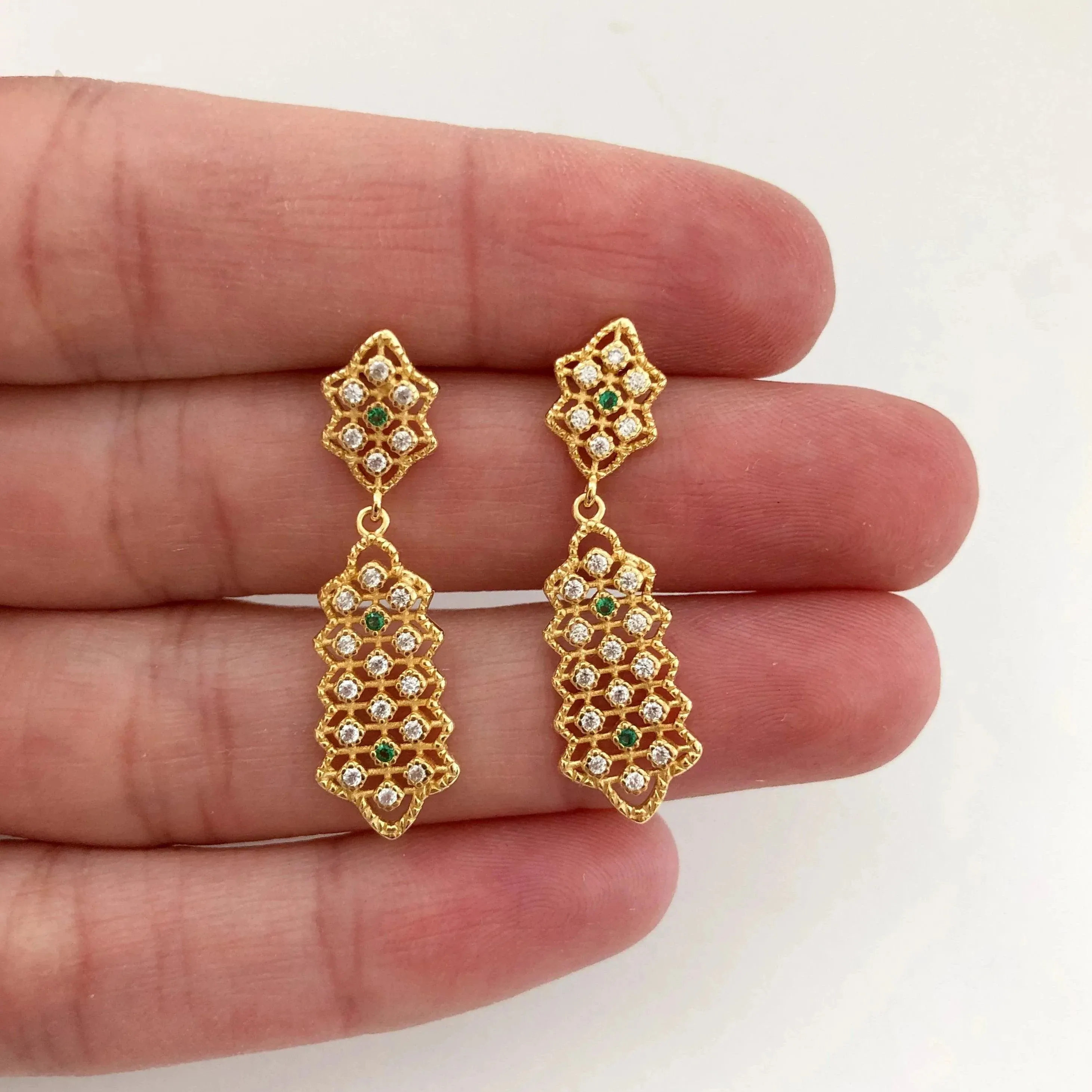 Gold Drop Earrings | Cubic Zirconia Stone | Rose Gold & Silver