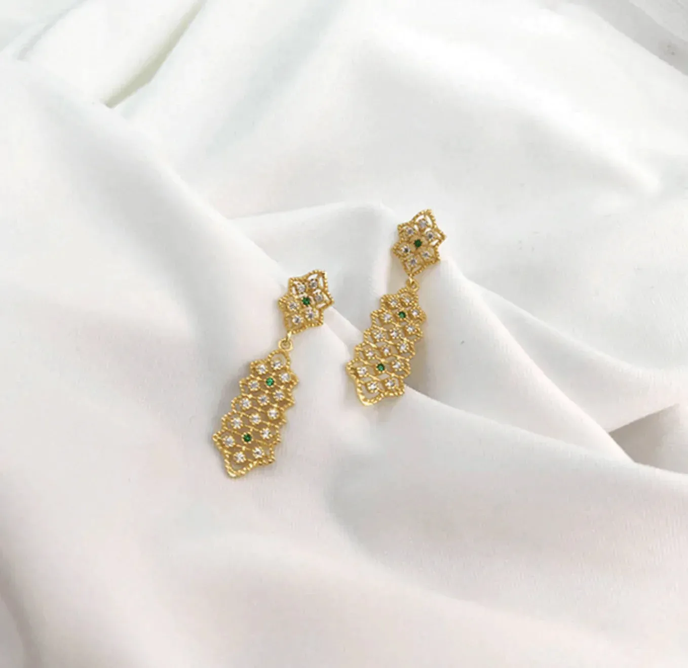 Gold Drop Earrings | Cubic Zirconia Stone | Rose Gold & Silver