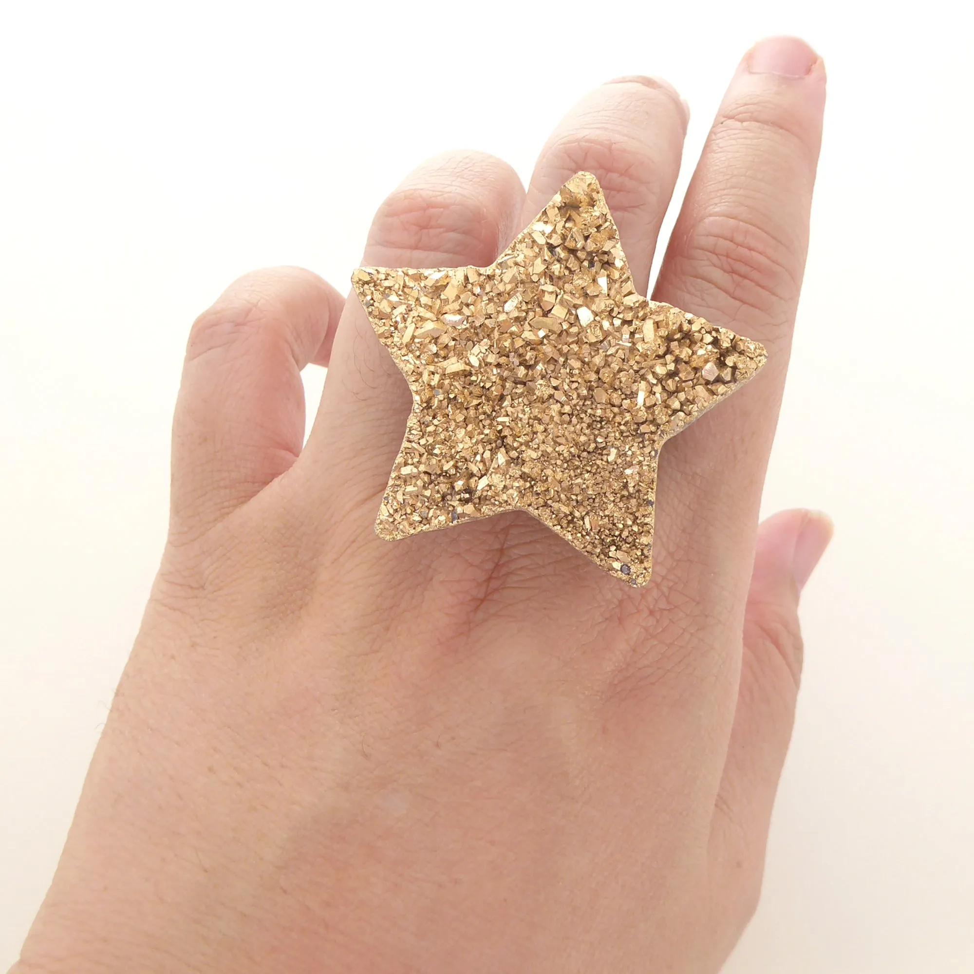 Gold druzy star ring