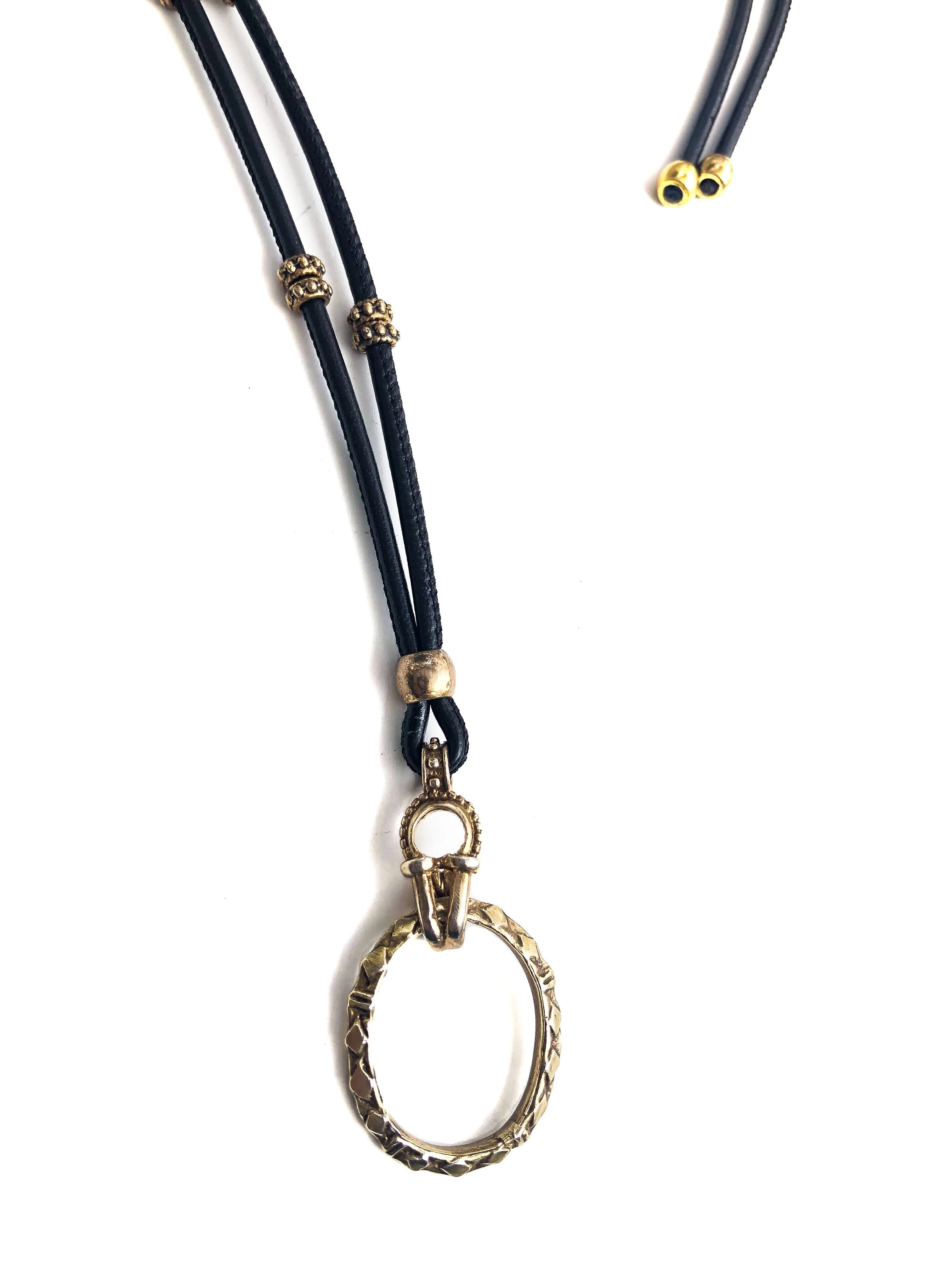 Gold Hook & Leather Eyering Necklace