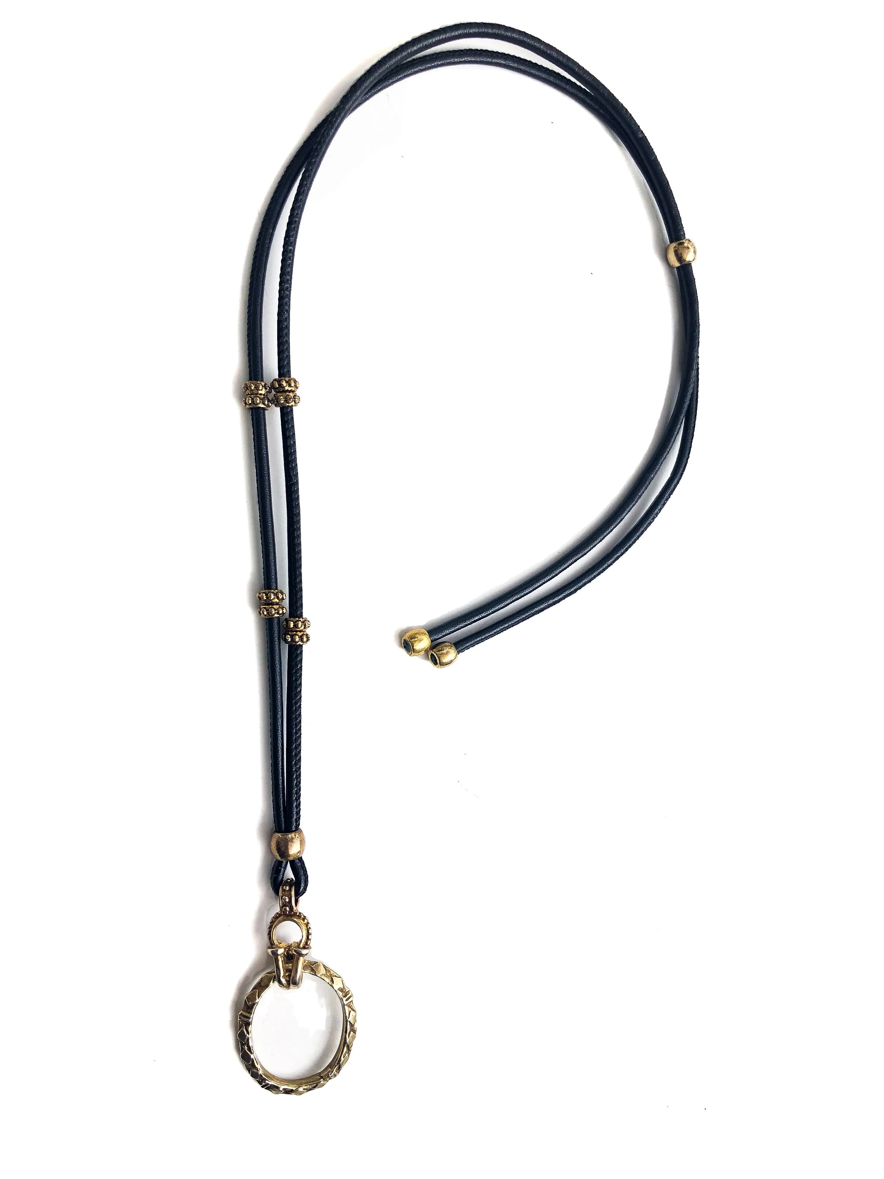Gold Hook & Leather Eyering Necklace