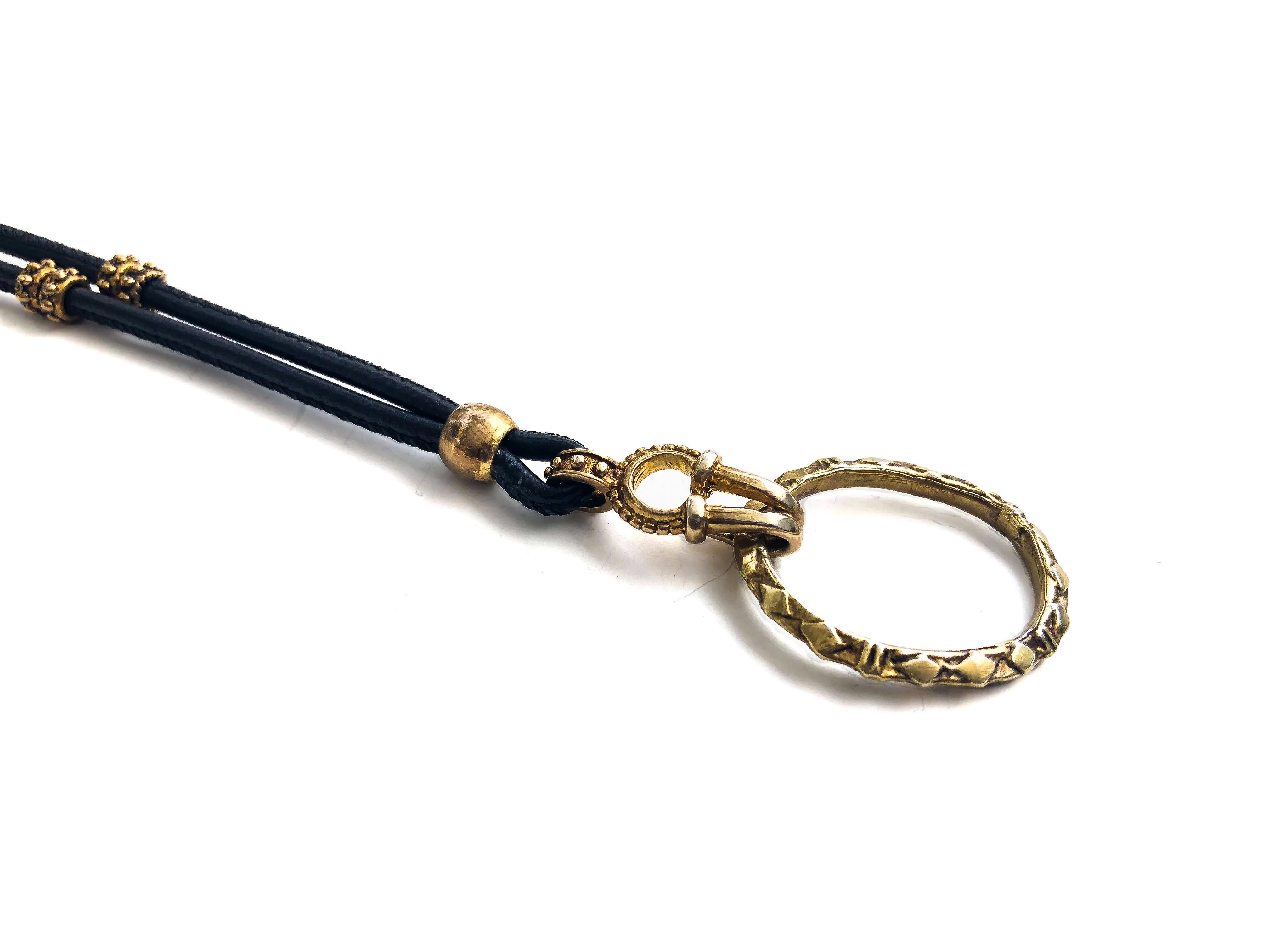 Gold Hook & Leather Eyering Necklace