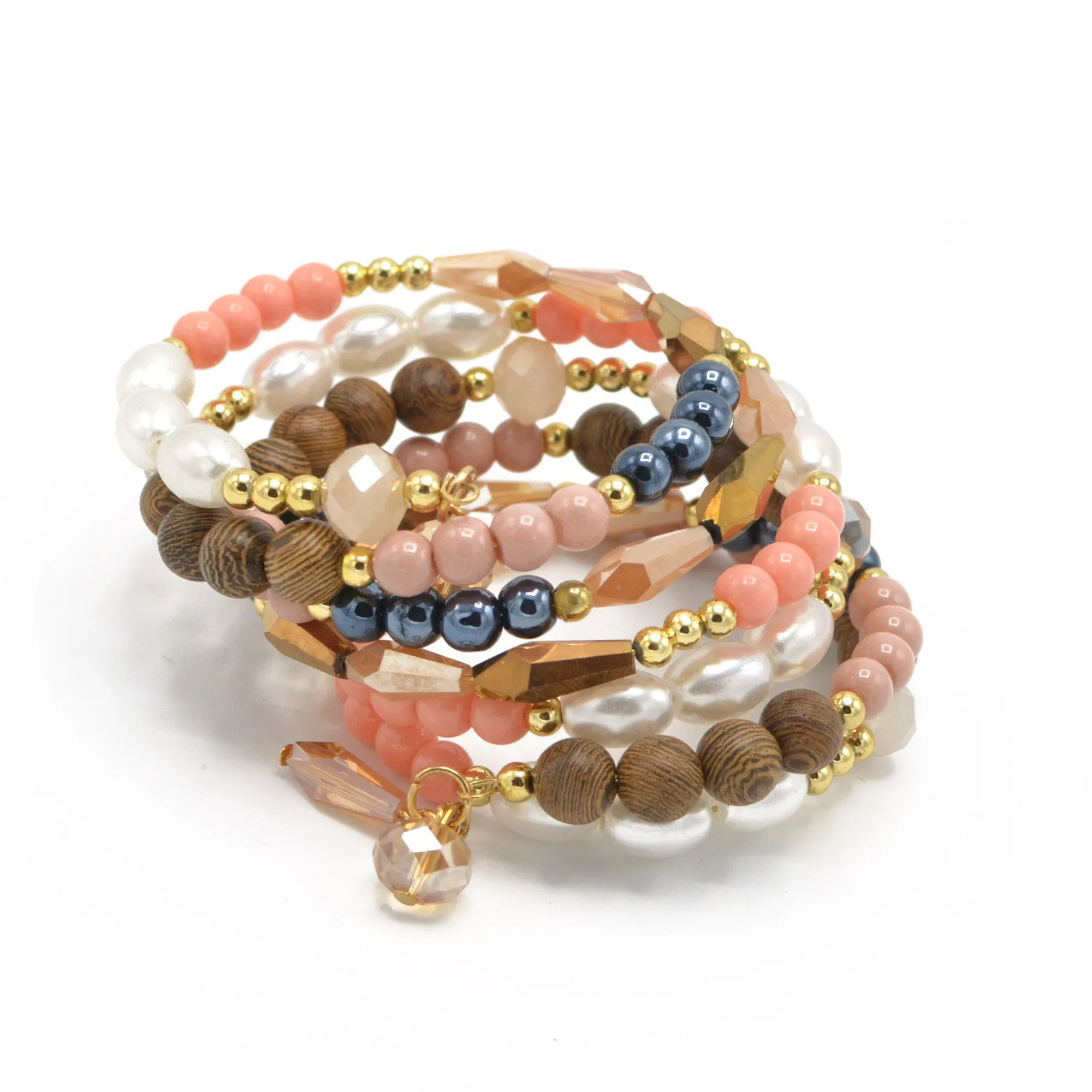 GOLD MIX BEAD MEMORY WIRE BRACELET#SWKK-11980 (HE1)