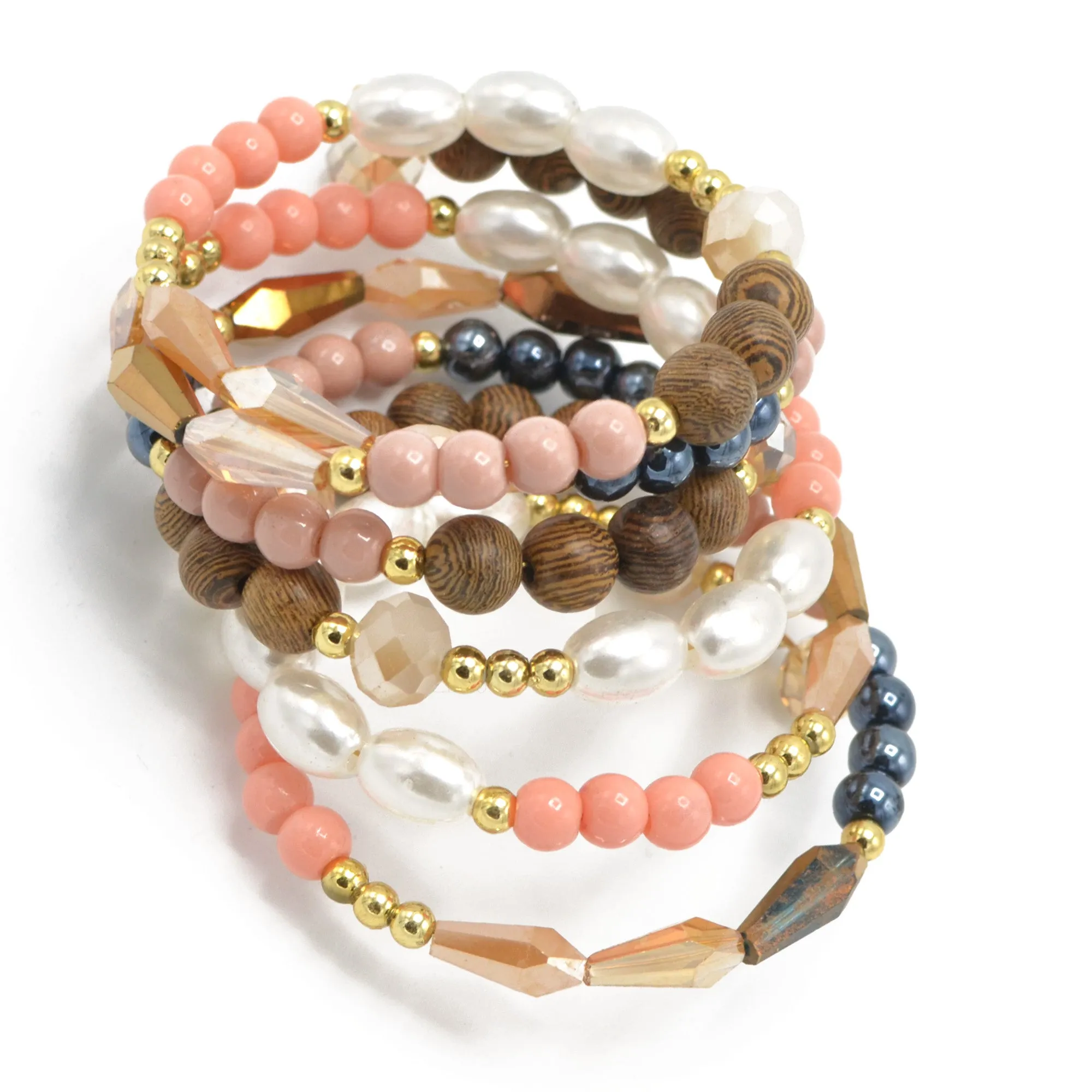 GOLD MIX BEAD MEMORY WIRE BRACELET#SWKK-11980 (HE1)
