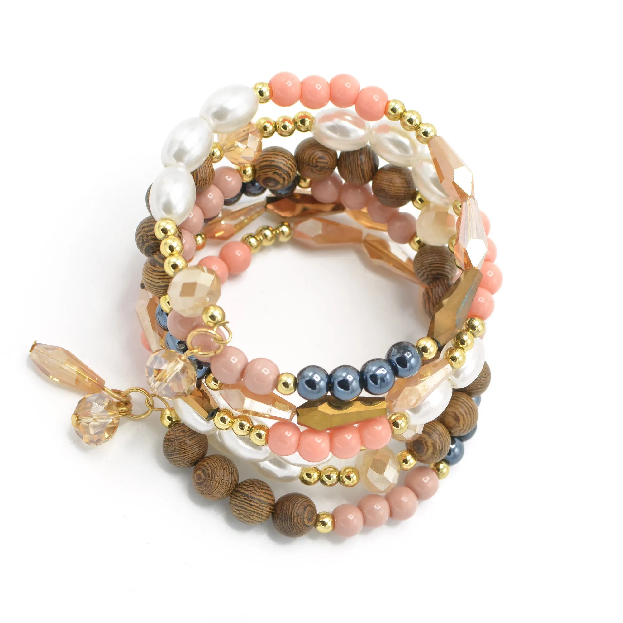 GOLD MIX BEAD MEMORY WIRE BRACELET#SWKK-11980 (HE1)