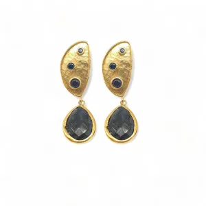 Gold-Plated Handmade Earrings with Sapphire Corundum and CZ Stones | Celestial Elegance | Artisan Crafted Jewelry