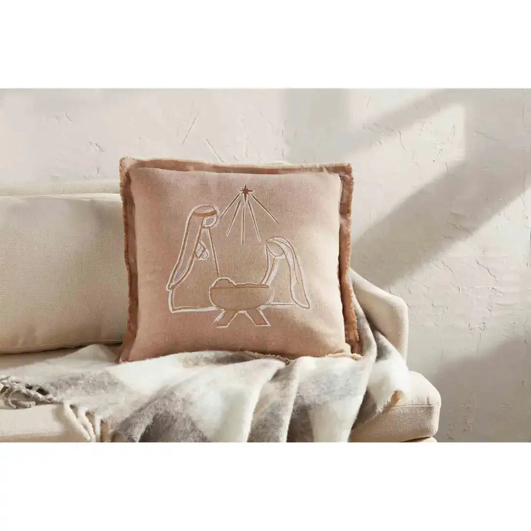 Gold Printed Nativity Pillow