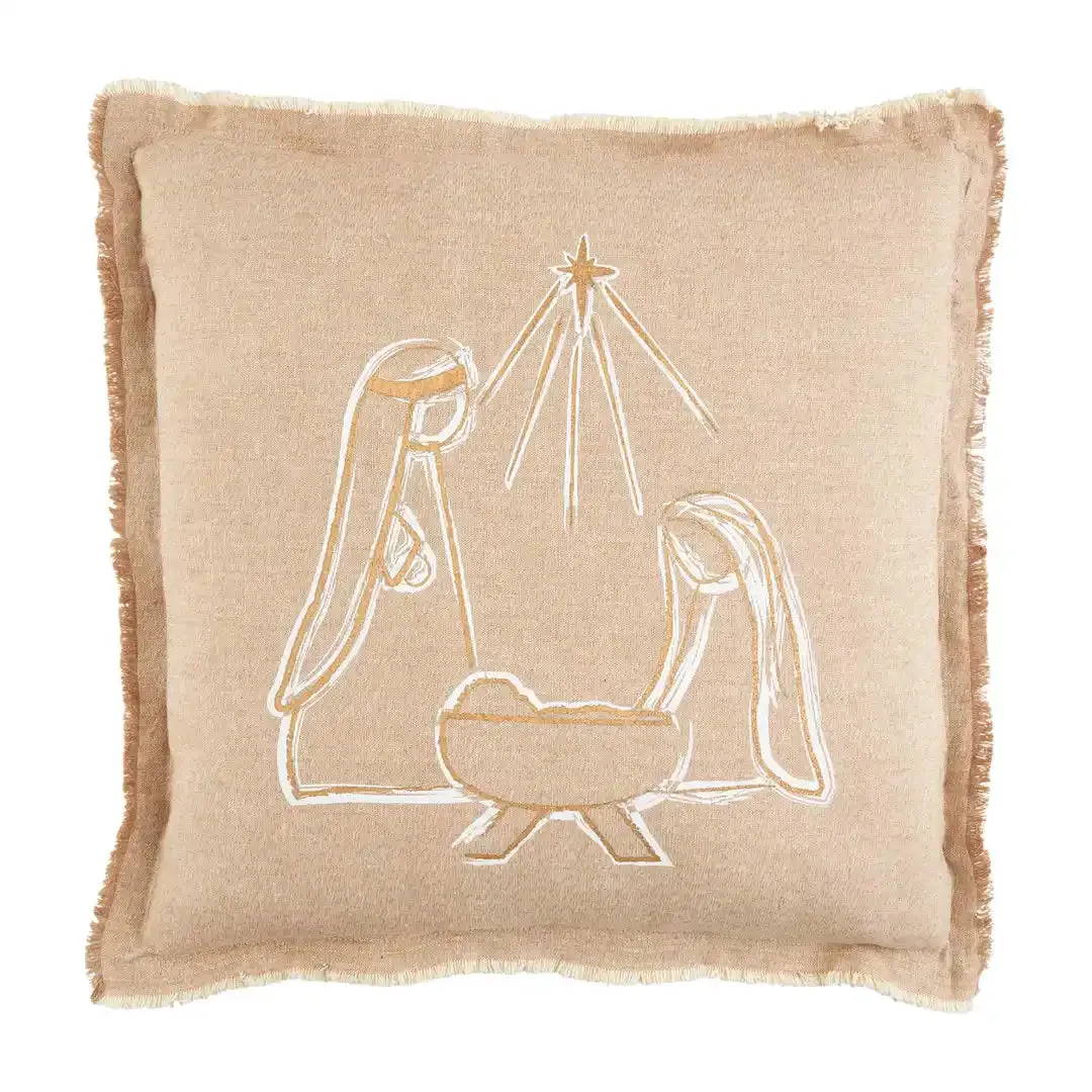 Gold Printed Nativity Pillow