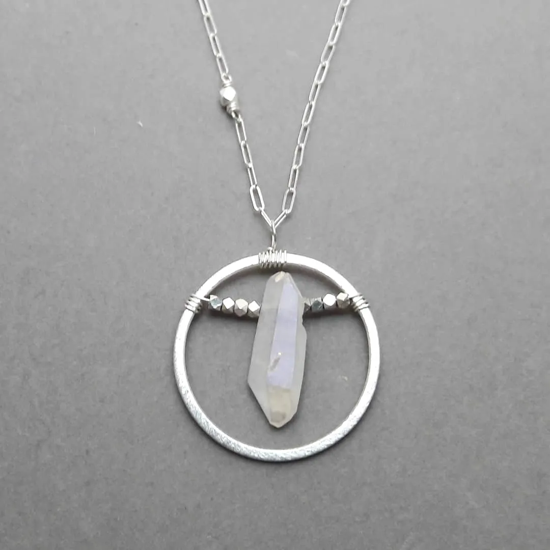 Gold Sun/Silver Moon Necklace with Faceted Beads :: Angel Aura Quartz Point