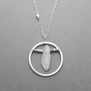 Gold Sun/Silver Moon Necklace with Faceted Beads :: Angel Aura Quartz Point