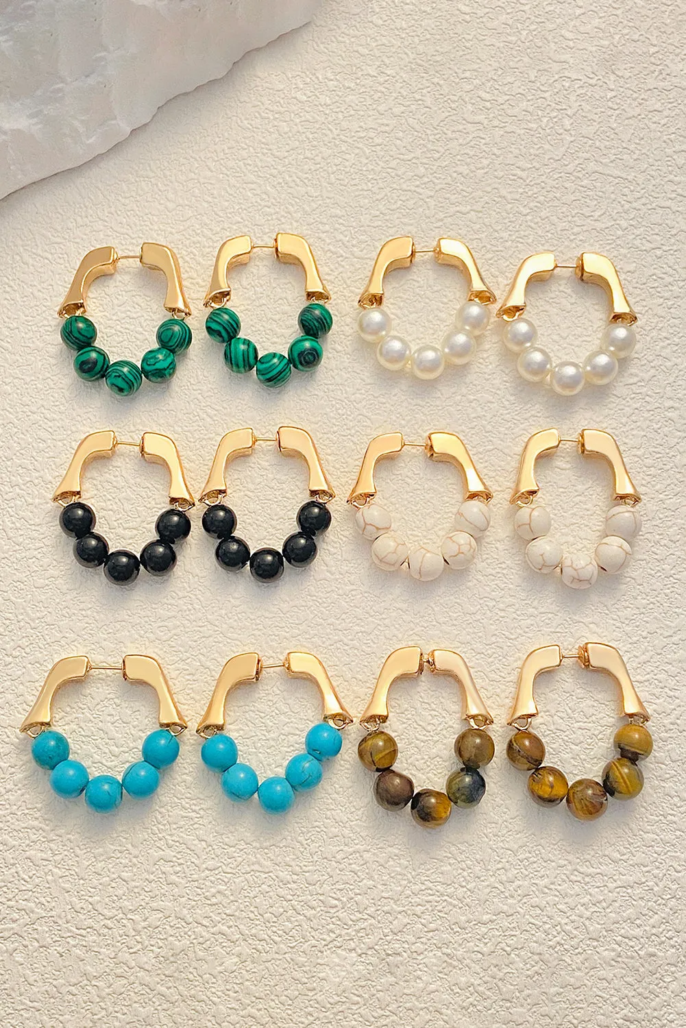 Gold Turquoise Bead Plated Alloy Hook Earrings