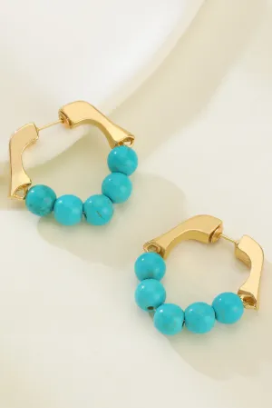 Gold Turquoise Bead Plated Alloy Hook Earrings