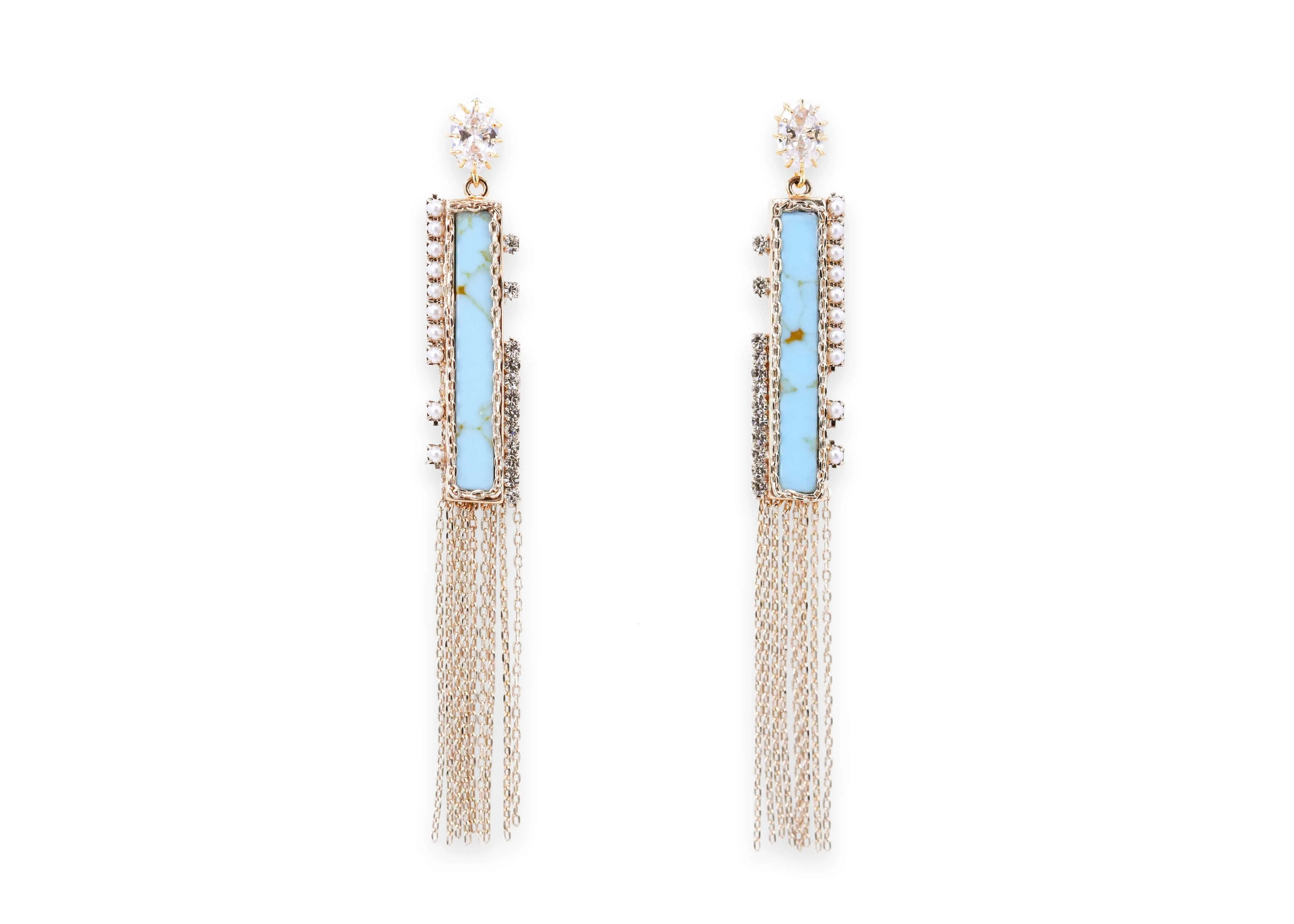 Golden sea marble tassel earrings