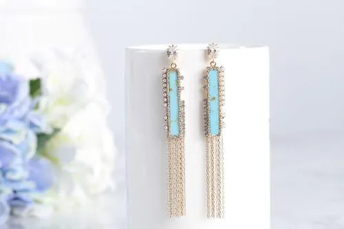 Golden sea marble tassel earrings