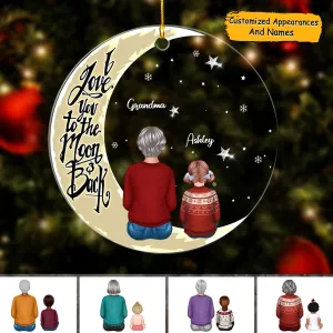 Grandma & Grandkids On Moon Back View Personalized Acrylic Ornament