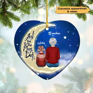 Grandma Grandkids On Moon Personalized Heart Ornament Family