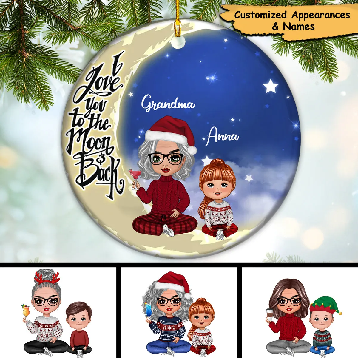 Grandma Grandkids On Moon Personalized Ornament