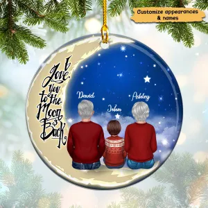 Grandma Grandpa Grandkids On Moon Personalized Circle Ornament Family Custom Shaped Ornament