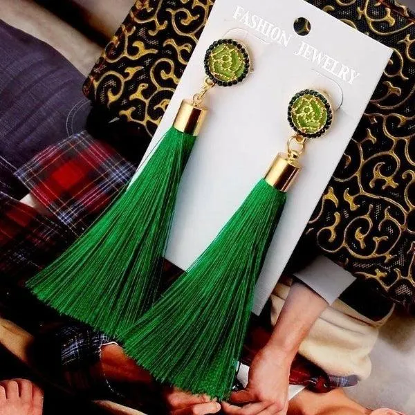 Green Tassel Fringe Earring
