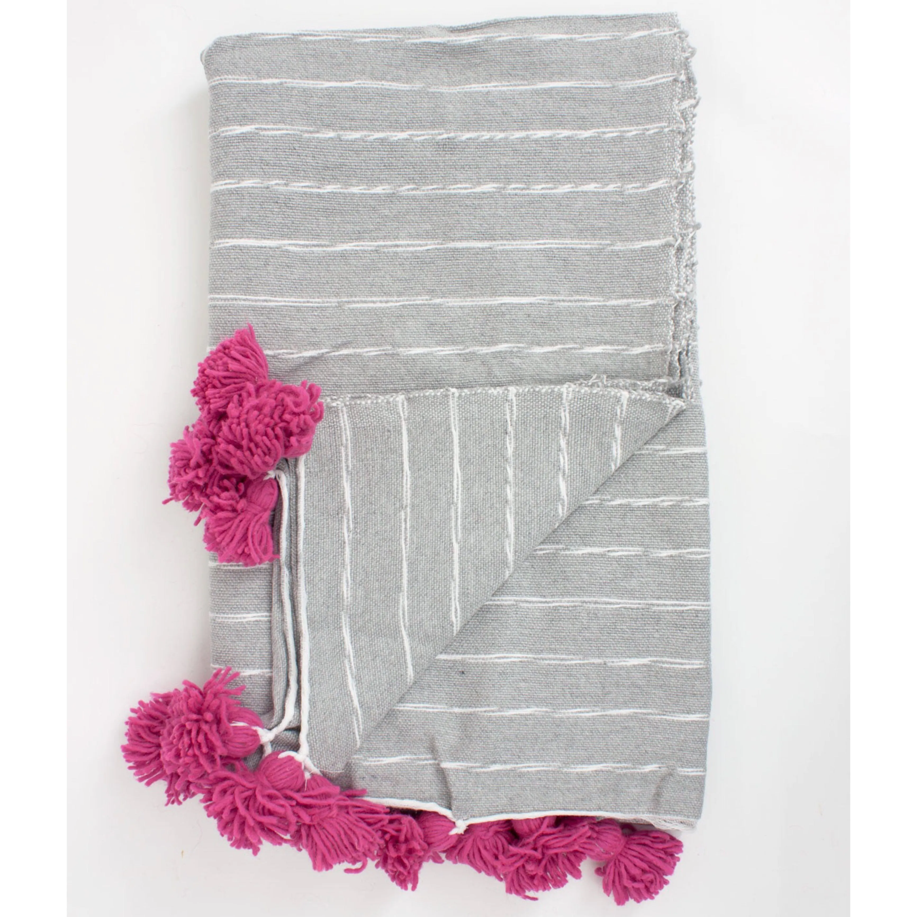 Grey Cotton Pink Stripe Throw
