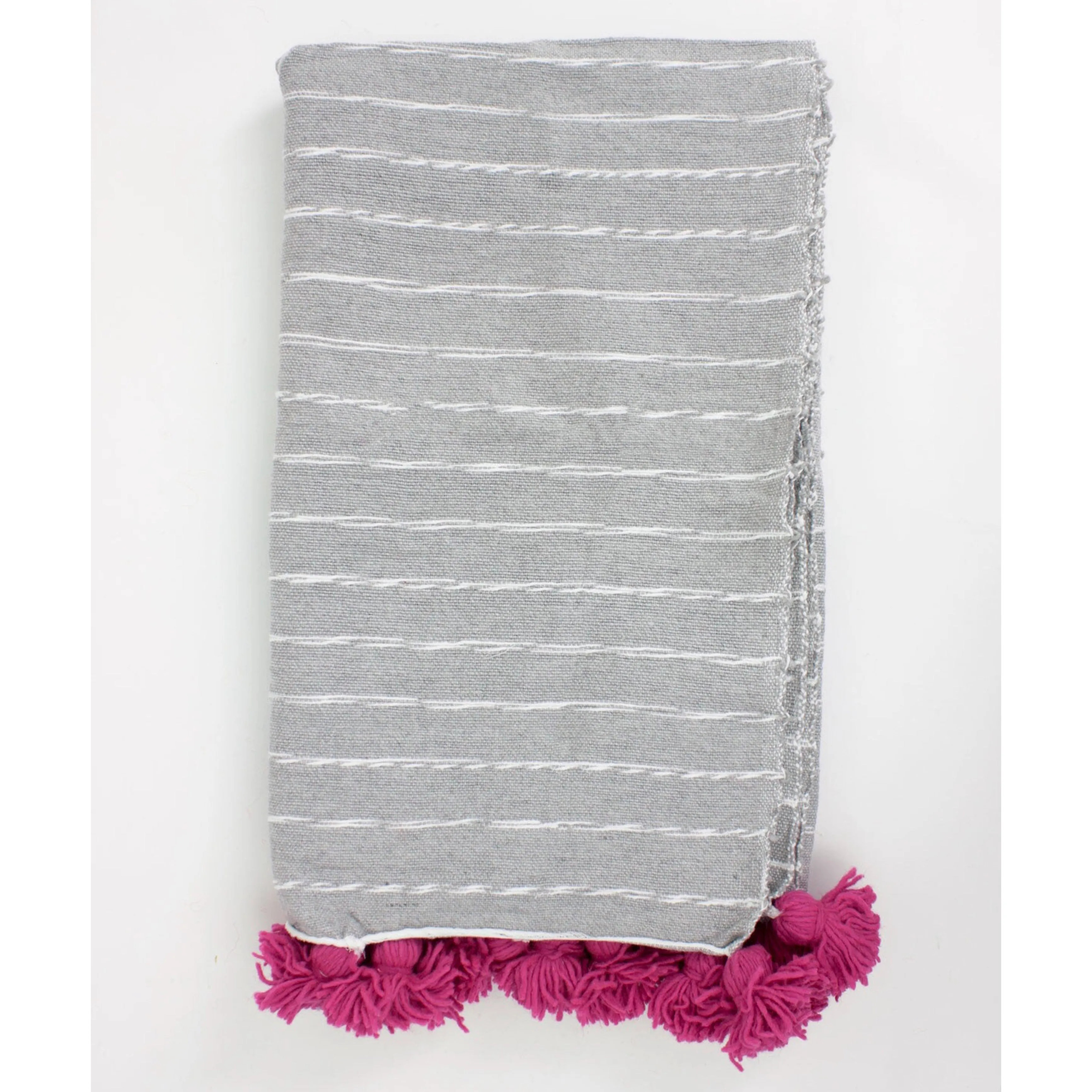 Grey Cotton Pink Stripe Throw