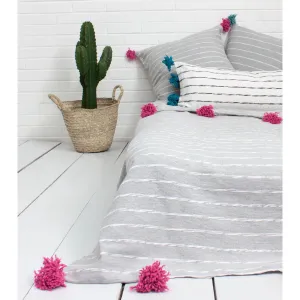 Grey Cotton Pink Stripe Throw