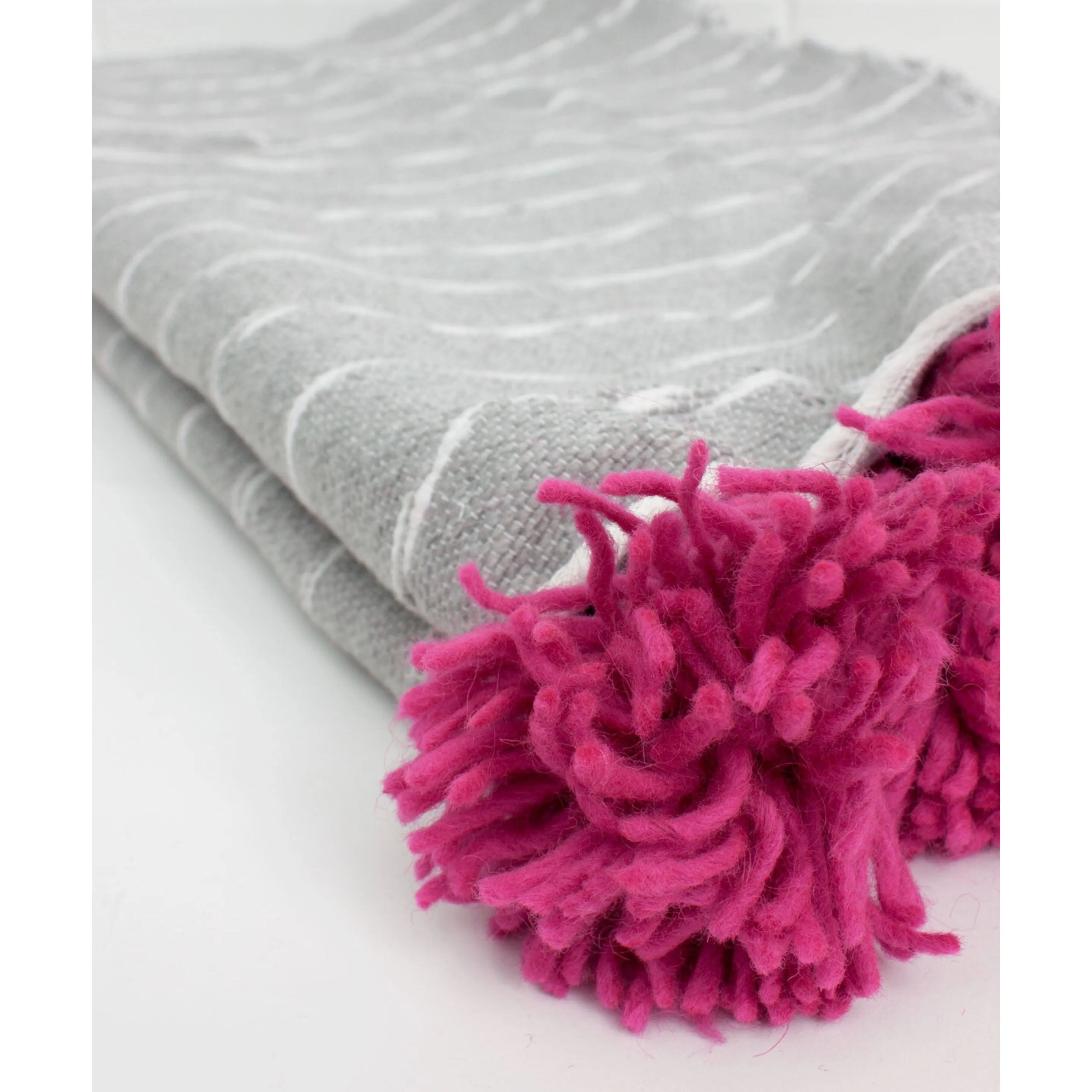 Grey Cotton Pink Stripe Throw
