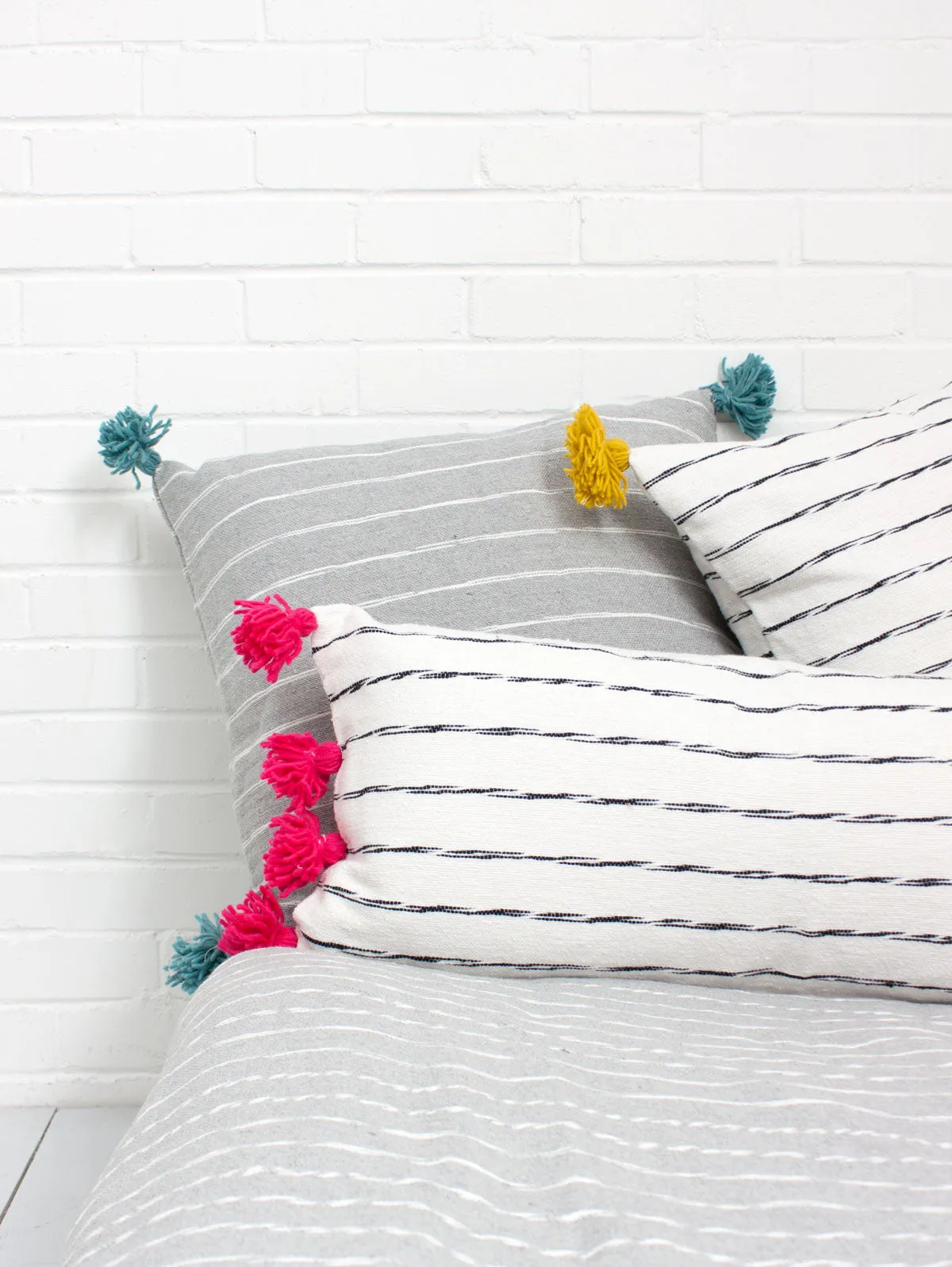 Grey Cotton Scribble Stripe Square Cushion Cover, Blue