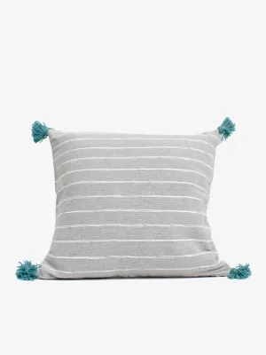 Grey Cotton Scribble Stripe Square Cushion Cover, Blue