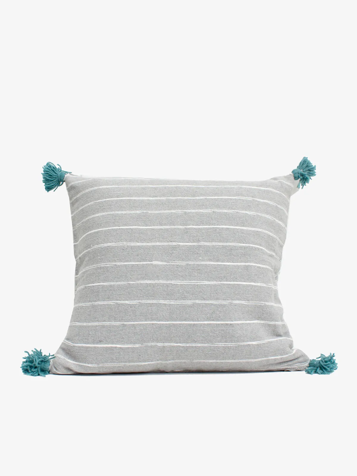 Grey Cotton Scribble Stripe Square Cushion Cover, Blue