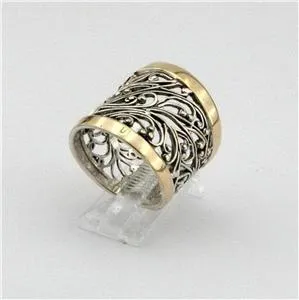 Hadar Designers 9k Yellow Gold 925 Silver Ring 6,7,8,9,10 Filigree (S r11300)