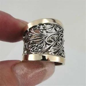 Hadar Designers 9k Yellow Gold 925 Silver Ring 6,7,8,9,10 Filigree (S r11300)