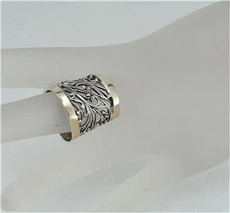 Hadar Designers 9k Yellow Gold 925 Silver Ring 6,7,8,9,10 Filigree (S r11300)