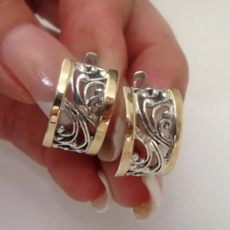 Hadar Designers 9k Yellow Gold 925 Silver Ring 6,7,8,9,10 Filigree (S r11300)