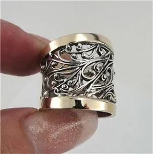 Hadar Designers 9k Yellow Gold 925 Silver Ring 6,7,8,9,10 Filigree (S r11300)