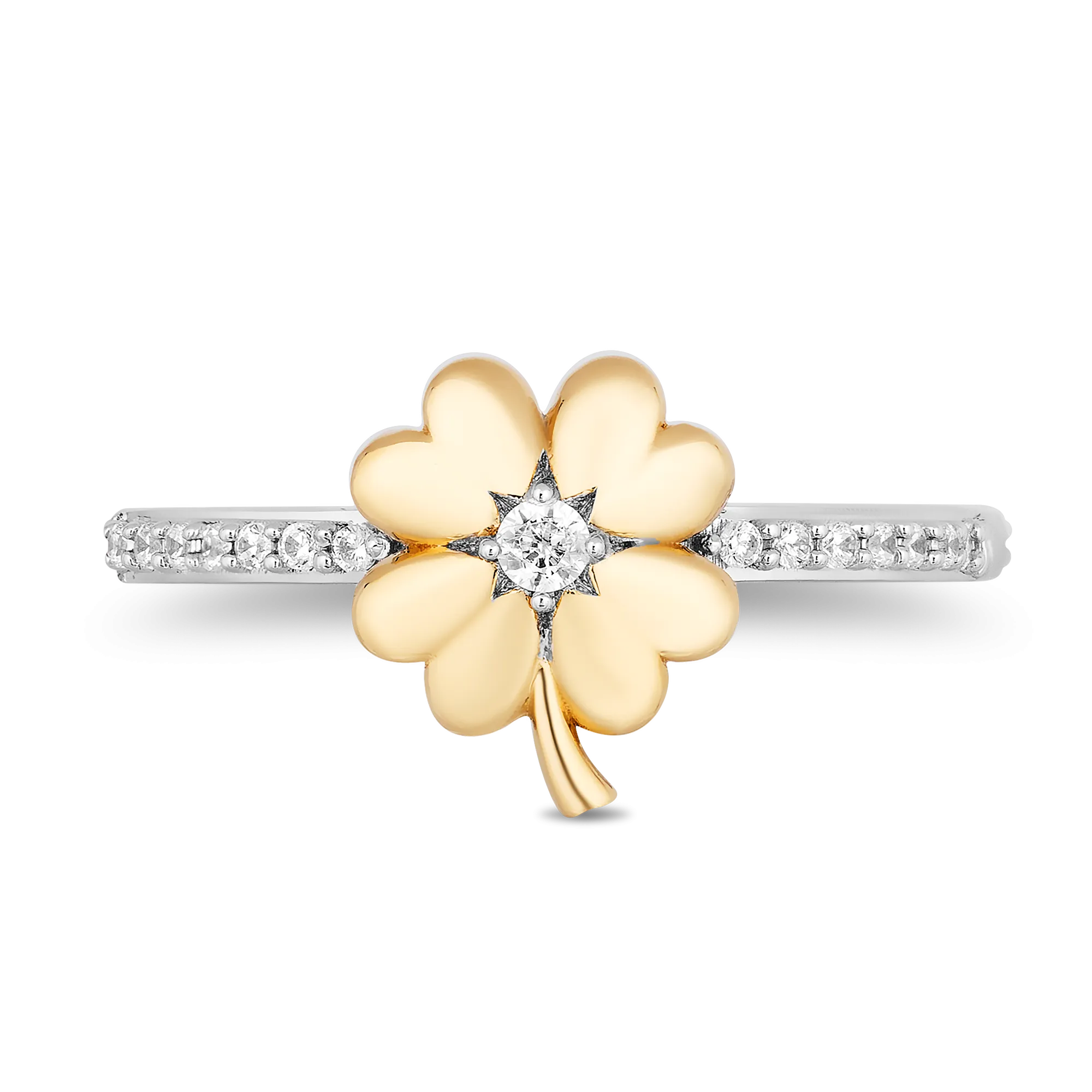 Hallmark Fine Jewelry Shamrock Ring in 14K Yellow Gold & Sterling  Silver with Diamonds