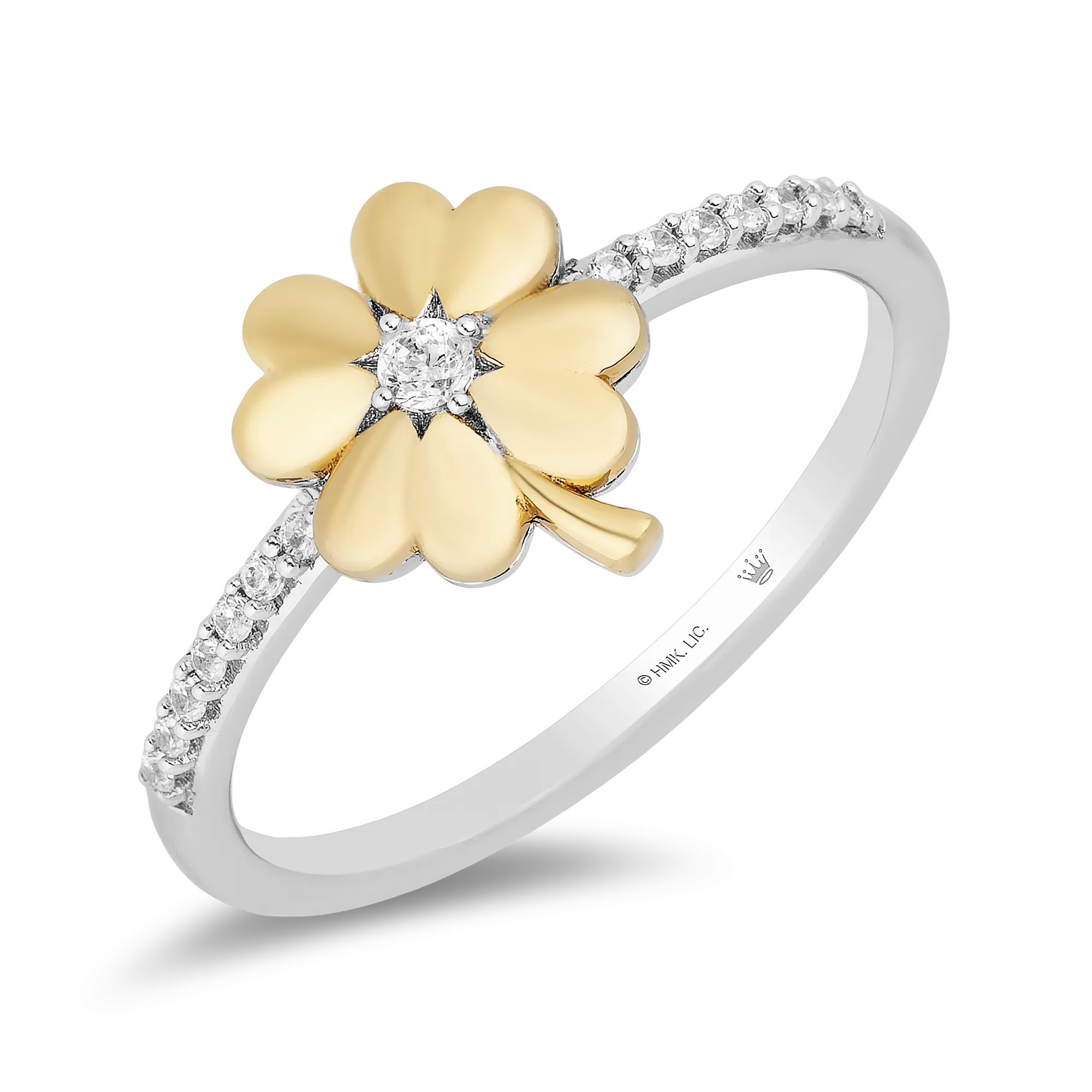 Hallmark Fine Jewelry Shamrock Ring in 14K Yellow Gold & Sterling  Silver with Diamonds