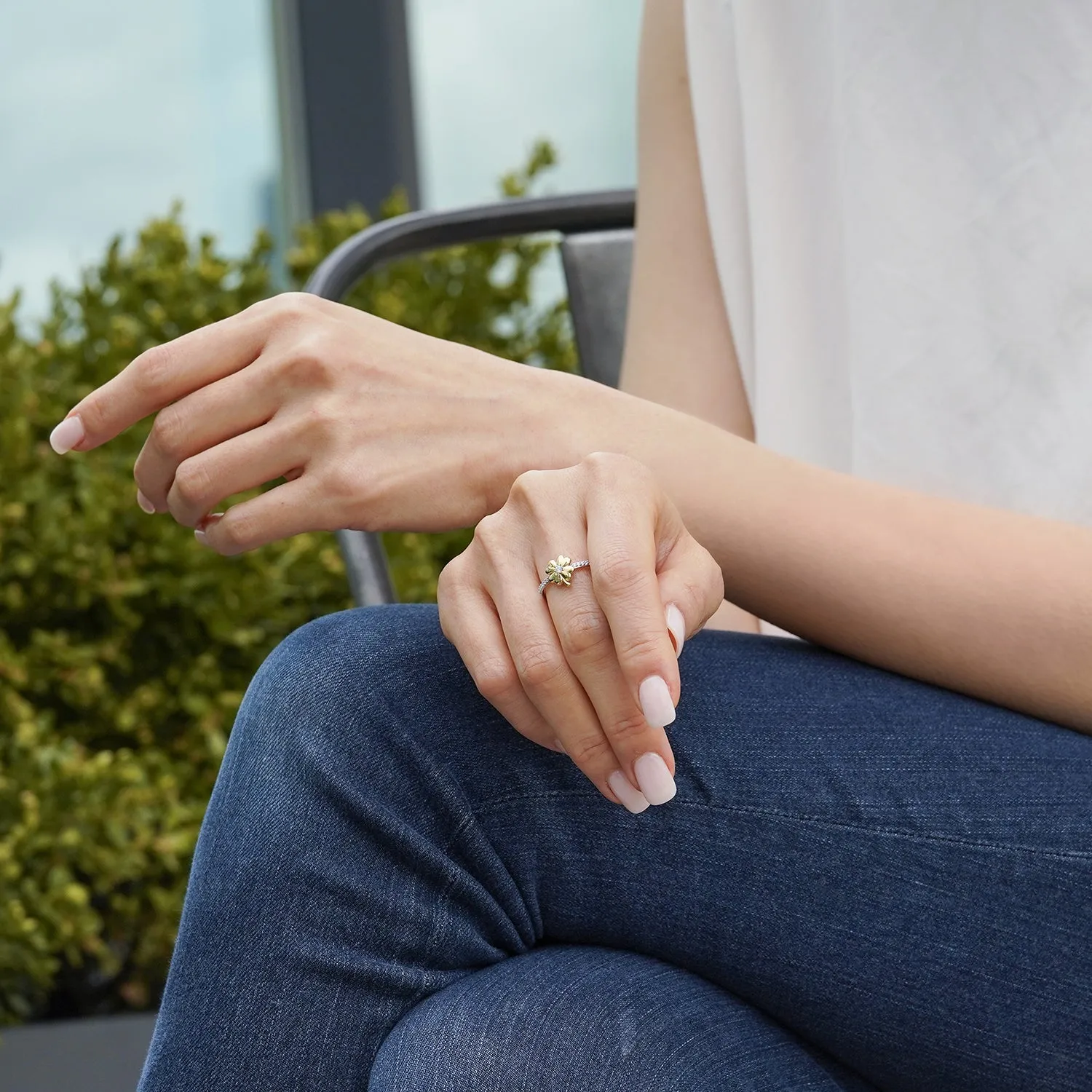Hallmark Fine Jewelry Shamrock Ring in 14K Yellow Gold & Sterling  Silver with Diamonds