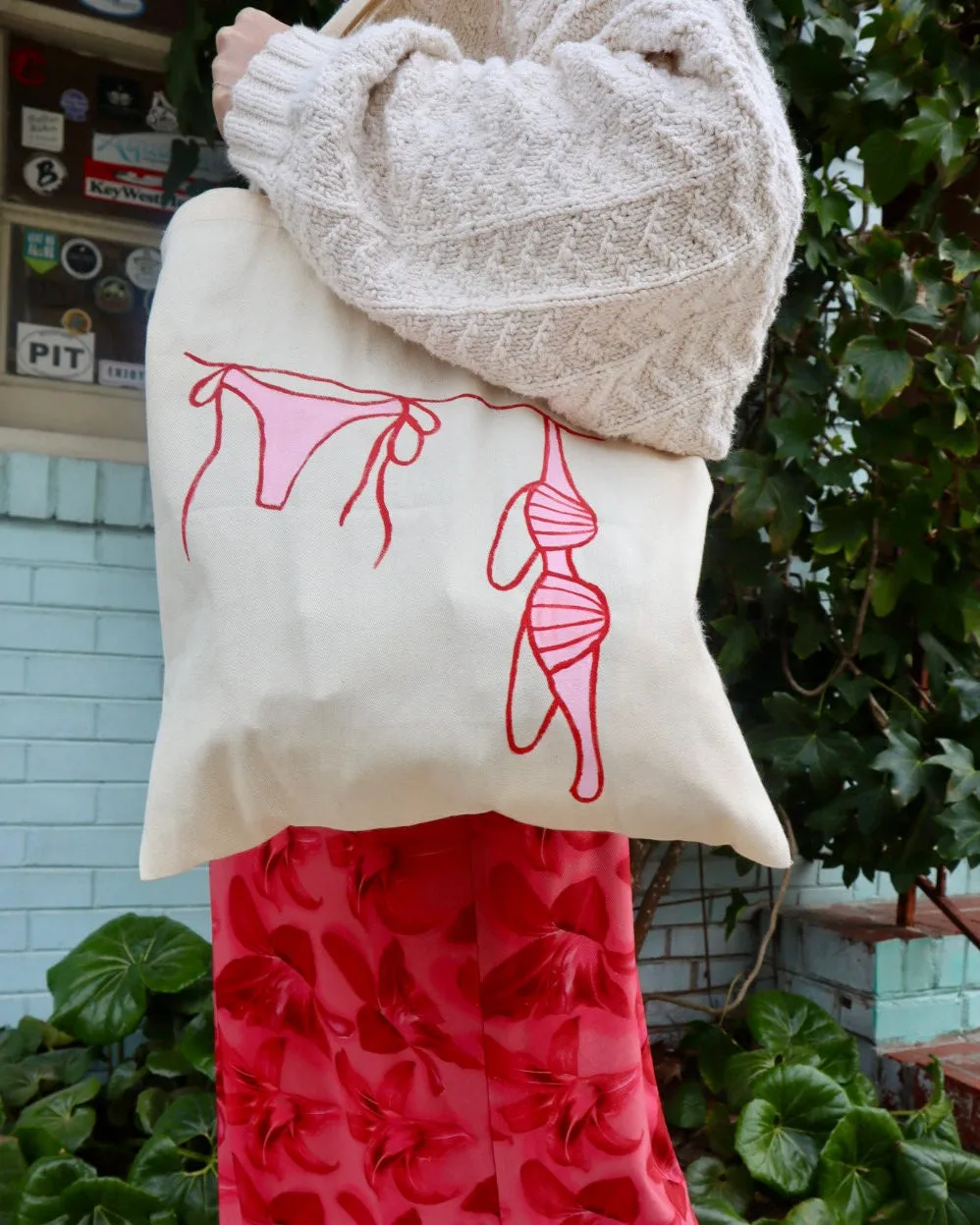 Hand-Painted Bikini Canvas Beach Tote