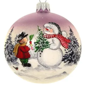 Hand Painted Snowman & Boy Mouth Blown Holiday Ornament